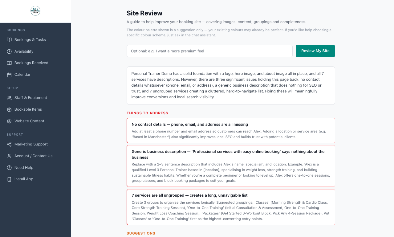 AI Site Review Feature